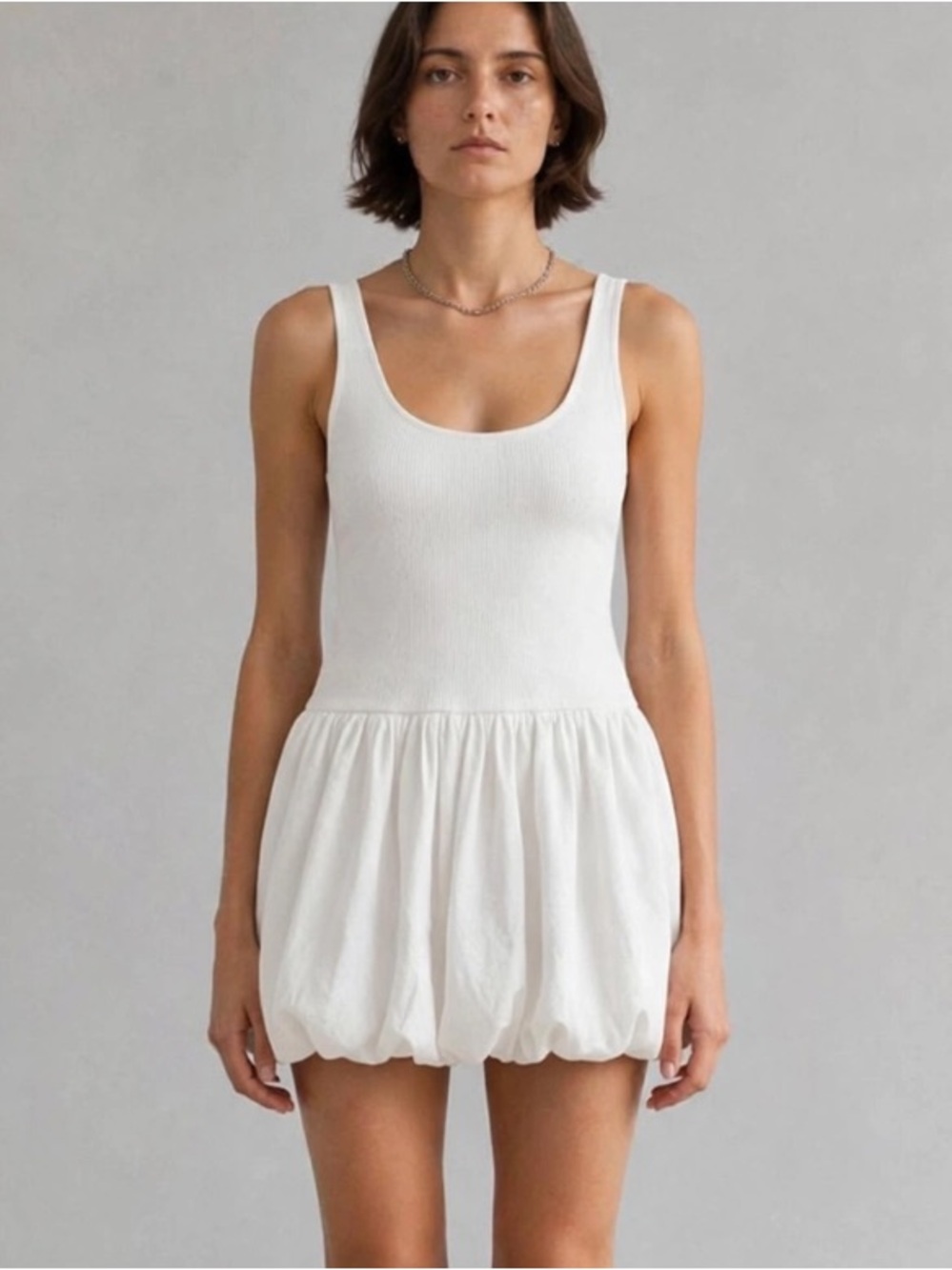 DISSH White Ribbed Tank Bubble Mini Dress